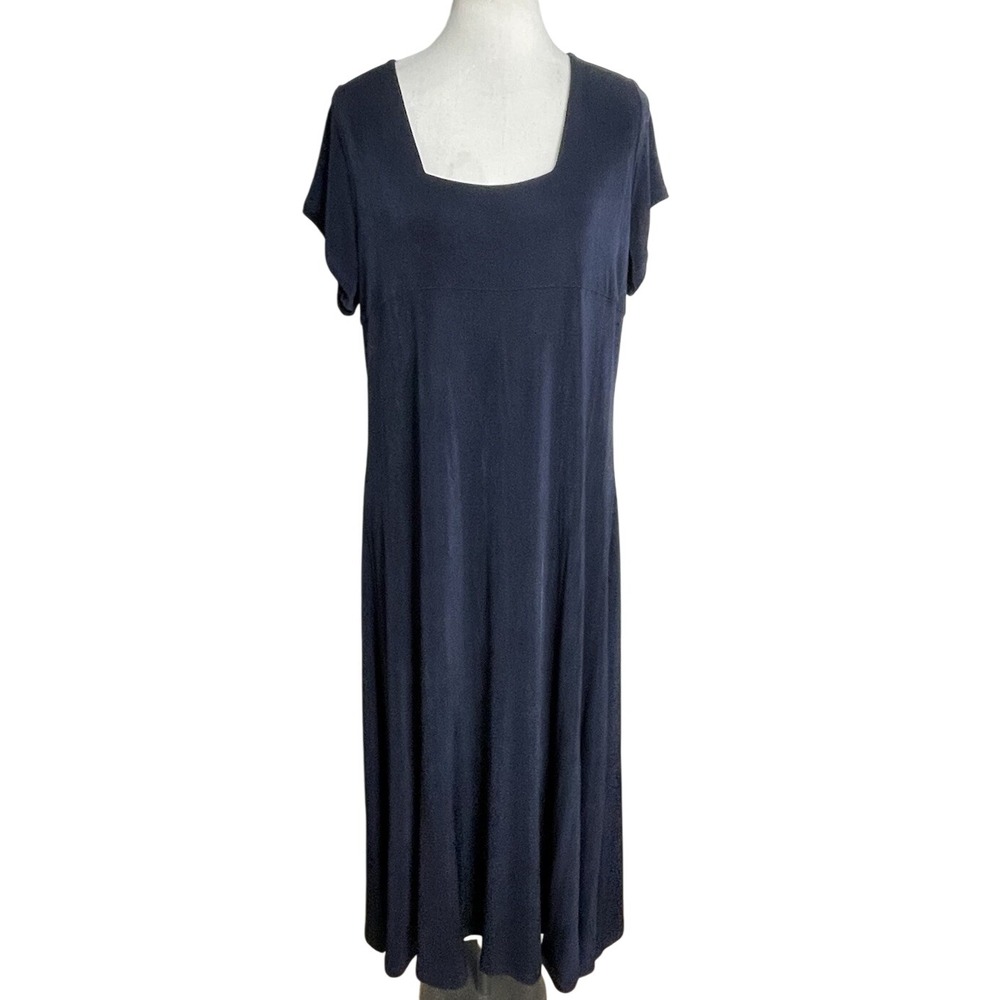 NWT Coldwater Creek Navy Blue Travel Knit  Stretch Slinky Maxi Dress  1X  USA